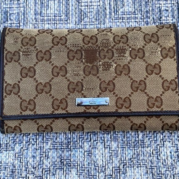 Gucci Women Clutch Wallet Purse GG Brown Card Holder Made in Italy